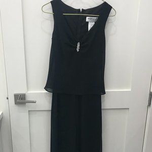 Betsy and Adam Black Jumpsuit with Crystal Brooch